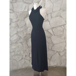 1970s Vintage Black Knit Maxi Gown | Small